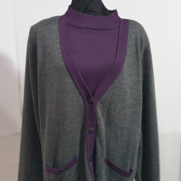 Sag Harbor Purple and Gray Cardigan Blouse Size Missing Look at Measurements - Picture 1 of 7